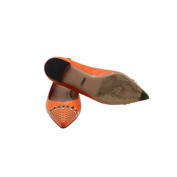 Pre Loved Gucci Silver Studded Point-Toe Ballet Flats in Orange Leather - Picture 6 of 8